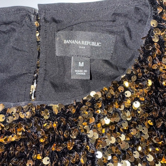 Banana Republic Alina Sequin Top Black and Gold SPECIAL! sz M - Picture 3 of 10